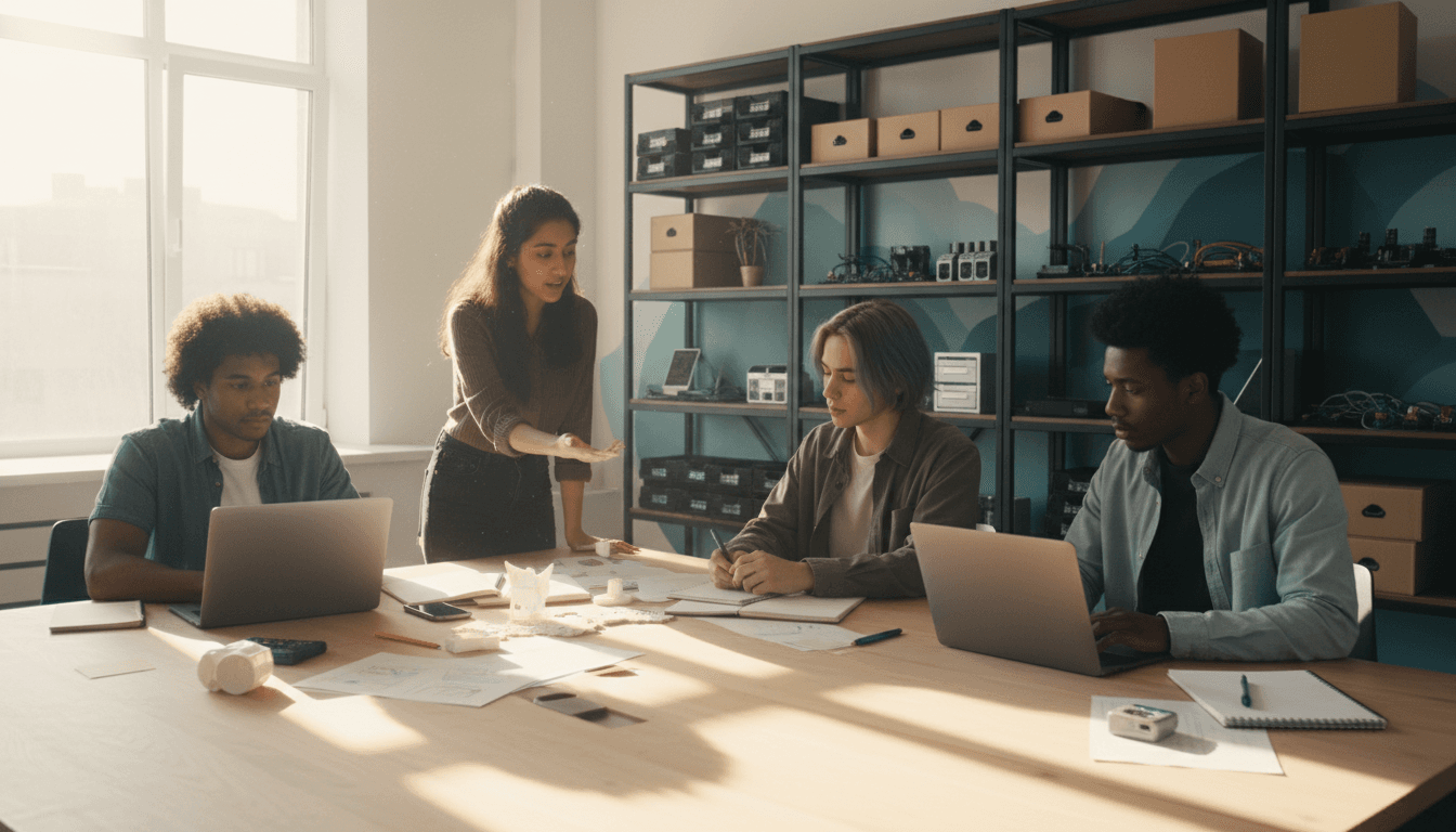 Young innovators working together in a modern tech environment